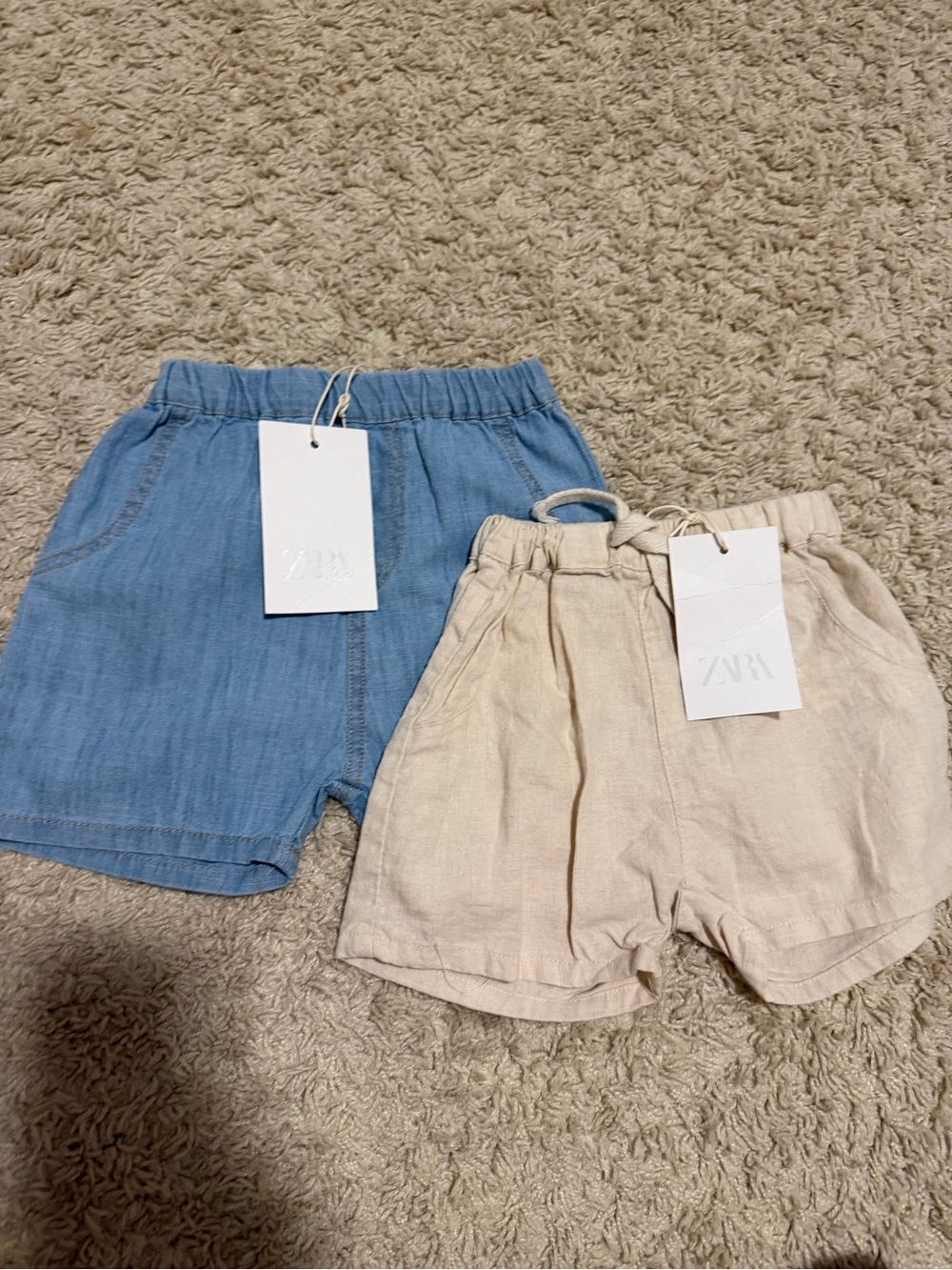 ZARA Kids Light Blue and Beige Elastic Waist Shorts - 2-Pack (12-18 months)